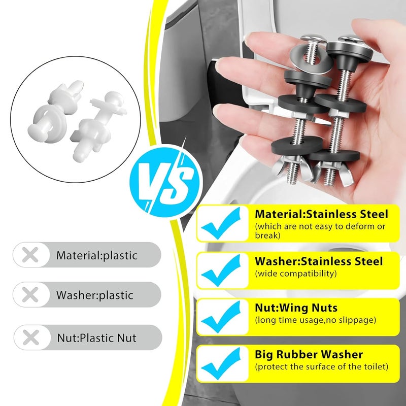 Grngven 2Pcs Toilet Seat Bolts,Toilet Tank to Bowl Bolts Kit,M6 Universal Toilet Tank Bolts and Rubber Gaskets,Heavy Duty Toilet Tank Replacement Kit - Image 5